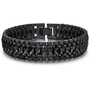 U7 Link Bracelets for Men, Cuban Link/Rope/Watch Band Solid Bracelet, Silver Black Gold Color Wrist Bracelet 3/6/9/12/15mm Width, 6.5/7.5/8.3 Inch Length, Hand Chain Jewelry for Mens Women(a. Solid 12mm-Black)