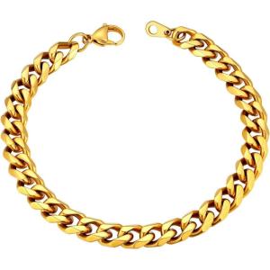 U7 Link Bracelets for Men, Cuban Link/Rope/Watch Band Solid Bracelet, Silver Black Gold Color Wrist Bracelet 3/6/9/12/15mm Width, 6.5/7.5/8.3 Inch Length, Hand Chain Jewelry for Mens Women(c. Cuban 9mm-Gold)
