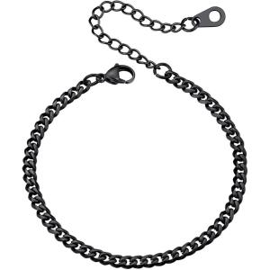 U7 Link Bracelets for Men, Cuban Link/Rope/Watch Band Solid Bracelet, Silver Black Gold Color Wrist Bracelet 3/6/9/12/15mm Width, 6.5/7.5/8.3 Inch Length, Hand Chain Jewelry for Mens Women(c. Cuban 3.5mm-Black)