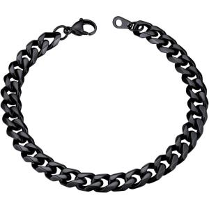 U7 Link Bracelets for Men, Cuban Link/Rope/Watch Band Solid Bracelet, Silver Black Gold Color Wrist Bracelet 3/6/9/12/15mm Width, 6.5/7.5/8.3 Inch Length, Hand Chain Jewelry for Mens Women(c. Cuban 9mm-Black)