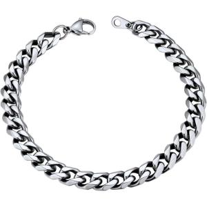 U7 Link Bracelets for Men, Cuban Link/Rope/Watch Band Solid Bracelet, Silver Black Gold Color Wrist Bracelet 3/6/9/12/15mm Width, 6.5/7.5/8.3 Inch Length, Hand Chain Jewelry for Mens Women(c. Cuban 9mm-Silver)