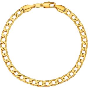 U7 Link Chain Bracelet for Men Stainless Steel, Cuban Link/Figaro Chain/Rope Chain/Heart Bracelets, 3mm/5mm/7mm/9mmm/12mm Width, Chain Wrist Bracelet for Men Women, 8″/8.3″ Length(b.cuban chain-5mm gold)
