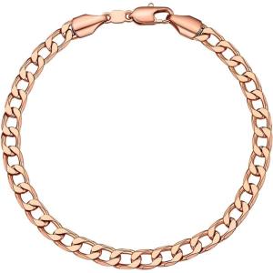 U7 Link Chain Bracelet for Men Stainless Steel, Cuban Link/Figaro Chain/Rope Chain/Heart Bracelets, 3mm/5mm/7mm/9mmm/12mm Width, Chain Wrist Bracelet for Men Women, 8″/8.3″ Length(b.cuban chain-5mm rose gold)