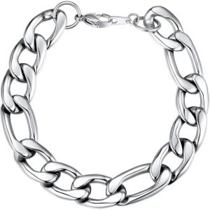 U7 Link Chain Bracelet for Men Stainless Steel, Cuban Link/Figaro Chain/Rope Chain/Heart Bracelets, 3mm/5mm/7mm/9mmm/12mm Width, Chain Wrist Bracelet for Men Women, 8″/8.3″ Length(c.figaro link-12mm steel)