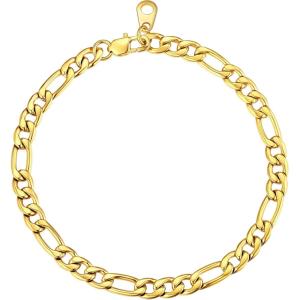 U7 Link Chain Bracelet for Men Stainless Steel, Cuban Link/Figaro Chain/Rope Chain/Heart Bracelets, 3mm/5mm/7mm/9mmm/12mm Width, Chain Wrist Bracelet for Men Women, 8″/8.3″ Length(c.figaro chian-5mm gold)