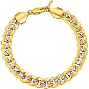 U7 Link Chain Bracelet for Men Stainless Steel, Cuban Link/Figaro Chain/Rope Chain/Heart Bracelets, 3mm/5mm/7mm/9mmm/12mm Width, Chain Wrist Bracelet for Men Women, 8″/8.3″ Length(f.cuban link-9mm gold)