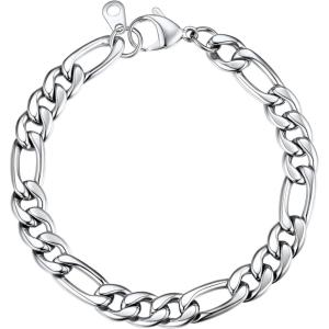 U7 Link Chain Bracelet for Men Stainless Steel, Cuban Link/Figaro Chain/Rope Chain/Heart Bracelets, 3mm/5mm/7mm/9mmm/12mm Width, Chain Wrist Bracelet for Men Women, 8″/8.3″ Length(c.figaro link-9mm steel)