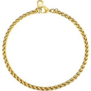 U7 Link Chain Bracelet for Men Stainless Steel, Cuban Link/Figaro Chain/Rope Chain/Heart Bracelets, 3mm/5mm/7mm/9mmm/12mm Width, Chain Wrist Bracelet for Men Women, 8″/8.3″ Length(e.spiga chain-3mm gold)