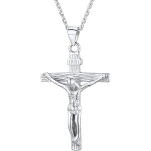 U7 Men Crucifix Cross Pendant with Chain Baptism Christian Jewelry Stainless Steel/18K Gold Antique Jesus Necklace, Gift Packed,Length 22″(05. Sterling Silver)