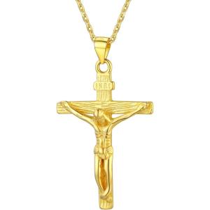 U7 Men Crucifix Cross Pendant with Chain Baptism Christian Jewelry Stainless Steel/18K Gold Antique Jesus Necklace, Gift Packed,Length 22″(06. Gold – Sterling Silver)