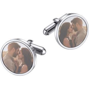 U7 Men Cufflinks for Wedding Christmas Business Platinum or 18K Gold Plated Crystal Fancy Stone Cuff Links, Custom Photo Cufflinks,Gift Packed(Platinum -Custom Photo)