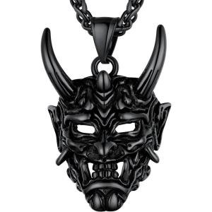 U7 Men Pendant Necklaces, Stainless Steel Necklace for Men, Cool Guitar Pick Skull/Alligator Dinosaur Skeleton Tyrannosaurus Rex/Gothic Skull/Octopus/Evil Demon Hannya Mask Pendant with Chain(Black)