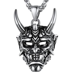 U7 Men Pendant Necklaces, Stainless Steel Necklace for Men, Cool Guitar Pick Skull/Alligator Dinosaur Skeleton Tyrannosaurus Rex/Gothic Skull/Octopus/Evil Demon Hannya Mask Pendant with Chain(Silver)