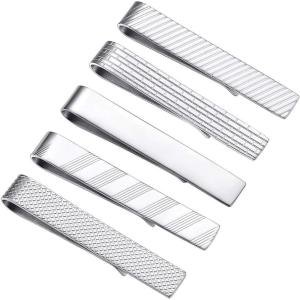 U7 Men Tie Clips for Wedding Anniversary Tie Clip Cufflinks Platinum/Black/Gold/Rose Gold Regular Tie Bar 1-6 Pcs,Customizable(A5.5Pcs Set Stainless Grid Style)