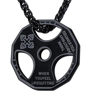 U7 Men Women Fitness Dumbbell Necklace Stainless Steel Weight Plate Barbell Chain Pendant Necklace,Chain 22″+2″ Extender, with Gift Box(A.Weight Plate Black)
