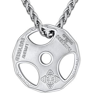 U7 Men Women Fitness Dumbbell Necklace Stainless Steel Weight Plate Barbell Chain Pendant Necklace,Chain 22″+2″ Extender, with Gift Box(A.Weight Plate Stainless)