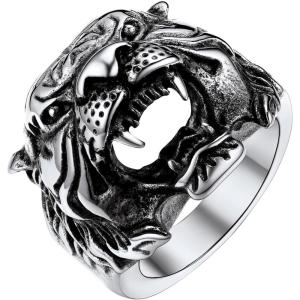 U7 Men’s Animal Rings Stainless Steel Punk Rock Biker Gift Dragon/Tiger Head Ring, Gold/Silver/Black Color(01-Tiger-Stainless Steel)