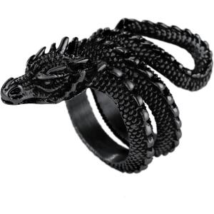 U7 Men’s Animal Rings Stainless Steel Punk Rock Biker Gift Dragon/Tiger Head Ring, Gold/Silver/Black Color(04-Full Dragon-Black)
