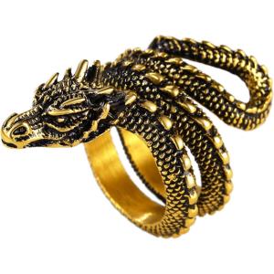 U7 Men’s Animal Rings Stainless Steel Punk Rock Biker Gift Dragon/Tiger Head Ring, Gold/Silver/Black Color(04-Full Dragon-Gold)