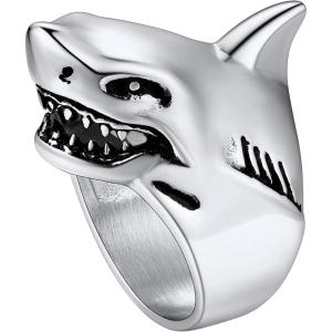 U7 Men’s Punk Ring Stainless Steel Black Gold Color Signet Ring, Cool Costume Rings -with Gift Box(A: Shark-Steel)