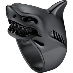U7 Men’s Punk Ring Stainless Steel Black Gold Color Signet Ring, Cool Costume Rings -with Gift Box(B: Shark-Black)