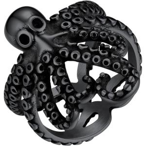 U7 Men’s Punk Ring Stainless Steel Black Gold Color Signet Ring, Cool Costume Rings -with Gift Box(D: Octopus-Black)