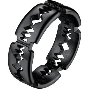 U7 Men’s Punk Ring Stainless Steel Black Gold Color Signet Ring, Cool Costume Rings -with Gift Box(F: Razor Blade-Black)