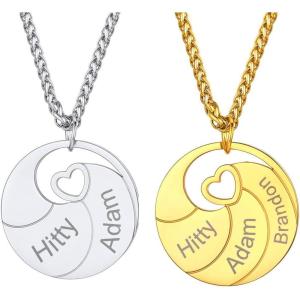U7 Mother Necklace Personalized Engrave Name Jewelry|2/3/4/5/6/7 Children Friend Family Names Necklace with Birthstone for Women Girls,Pendant for Mom Grandma,Wife(07-Round Medal(2-5 Names))