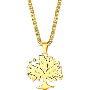 U7 Mother Necklace Personalized Engrave Name Jewelry|2/3/4/5/6/7 Children Friend Family Names Necklace with Birthstone for Women Girls,Pendant for Mom Grandma,Wife(04-Tree(2-7 Name & Birthstone))