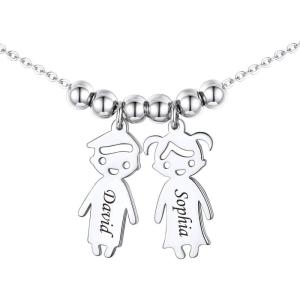 U7 Mother Necklace Personalized Engrave Name Jewelry|2/3/4/5/6/7 Children Friend Family Names Necklace with Birthstone for Women Girls,Pendant for Mom Grandma,Wife(05-Family Charm(2-5 Names))