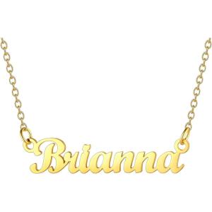 U7 Name Necklace Personalized, Stainless Steel 18K Gold Plated Nameplate Jewelry for Men Women, Multiple Name Necklace, Customized Initial Name Choker Necklace with Curb Chain(Brianna-Gold Color)