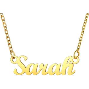 U7 Name Necklace Personalized, Stainless Steel 18K Gold Plated Nameplate Jewelry for Men Women, Multiple Name Necklace, Customized Initial Name Choker Necklace with Curb Chain(Sarah-Gold Color)