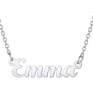 U7 Name Necklace Personalized, Stainless Steel 18K Gold Plated Nameplate Jewelry for Men Women, Multiple Name Necklace, Customized Initial Name Choker Necklace with Curb Chain(Emma-Stainless Color)