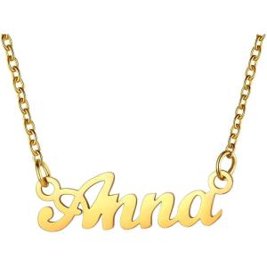 U7 Name Necklace Personalized, Stainless Steel 18K Gold Plated Nameplate Jewelry for Men Women, Multiple Name Necklace, Customized Initial Name Choker Necklace with Curb Chain(Anna-Gold Color)