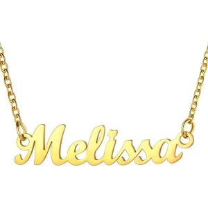 U7 Name Necklace Personalized, Stainless Steel 18K Gold Plated Nameplate Jewelry for Men Women, Multiple Name Necklace, Customized Initial Name Choker Necklace with Curb Chain(Melissa-Gold Color)