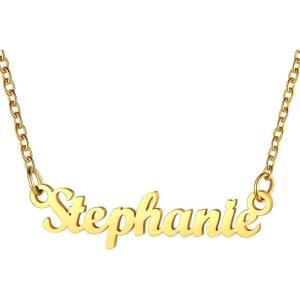 U7 Name Necklace Personalized, Stainless Steel 18K Gold Plated Nameplate Jewelry for Men Women, Multiple Name Necklace, Customized Initial Name Choker Necklace with Curb Chain(Stephanie-Gold Color)