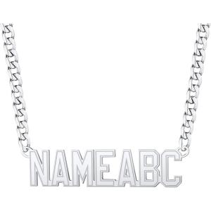 U7 Name Necklace Personalized, Stainless Steel 18K Gold Plated Nameplate Jewelry for Men Women, Multiple Name Necklace, Customized Initial Name Choker Necklace with Curb Chain(04.Custom Silver Name & Chain Length 18-30 Inch)