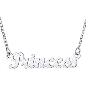 U7 Name Necklace Personalized, Stainless Steel 18K Gold Plated Nameplate Jewelry for Men Women, Multiple Name Necklace, Customized Initial Name Choker Necklace with Curb Chain(Princess-Stainless Color)