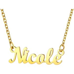 U7 Name Necklace Personalized, Stainless Steel 18K Gold Plated Nameplate Jewelry for Men Women, Multiple Name Necklace, Customized Initial Name Choker Necklace with Curb Chain(Nicole-Gold Color)