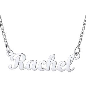 U7 Name Necklace Personalized, Stainless Steel 18K Gold Plated Nameplate Jewelry for Men Women, Multiple Name Necklace, Customized Initial Name Choker Necklace with Curb Chain(Rachel-Stainless Color)