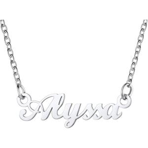 U7 Name Necklace Personalized, Stainless Steel 18K Gold Plated Nameplate Jewelry for Men Women, Multiple Name Necklace, Customized Initial Name Choker Necklace with Curb Chain(Alyssa-Stainless Color)