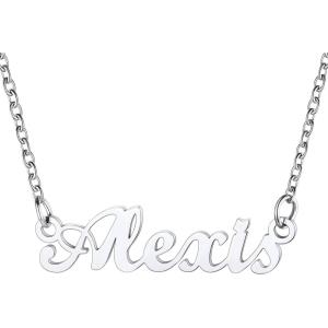 U7 Name Necklace Personalized, Stainless Steel 18K Gold Plated Nameplate Jewelry for Men Women, Multiple Name Necklace, Customized Initial Name Choker Necklace with Curb Chain(Alexis-Stainless Color)