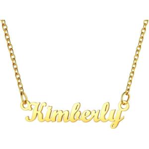 U7 Name Necklace Personalized, Stainless Steel 18K Gold Plated Nameplate Jewelry for Men Women, Multiple Name Necklace, Customized Initial Name Choker Necklace with Curb Chain(Kimberly-Gold Color)