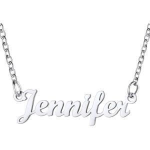 U7 Name Necklace Personalized, Stainless Steel 18K Gold Plated Nameplate Jewelry for Men Women, Multiple Name Necklace, Customized Initial Name Choker Necklace with Curb Chain(Jennifer-Stainless Color)
