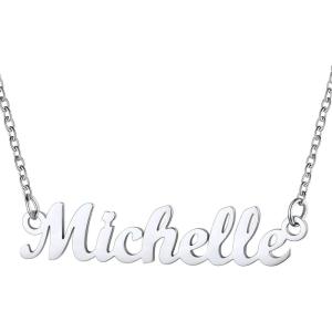 U7 Name Necklace Personalized, Stainless Steel 18K Gold Plated Nameplate Jewelry for Men Women, Multiple Name Necklace, Customized Initial Name Choker Necklace with Curb Chain(Michelle-Stainless Color)