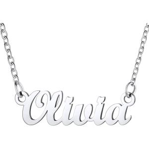 U7 Name Necklace Personalized, Stainless Steel 18K Gold Plated Nameplate Jewelry for Men Women, Multiple Name Necklace, Customized Initial Name Choker Necklace with Curb Chain(Olivia-Stainless Color)