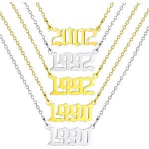 U7 Name Necklace Personalized, Stainless Steel 18K Gold Plated Nameplate Jewelry for Men Women, Multiple Name Necklace, Customized Initial Name Choker Necklace with Curb Chain(08.Custom Year/Number)