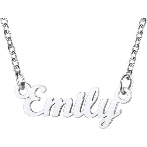 U7 Name Necklace Personalized, Stainless Steel 18K Gold Plated Nameplate Jewelry for Men Women, Multiple Name Necklace, Customized Initial Name Choker Necklace with Curb Chain(Emily-Stainless Color)