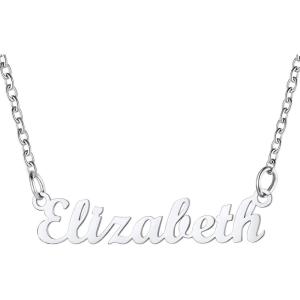 U7 Name Necklace Personalized, Stainless Steel 18K Gold Plated Nameplate Jewelry for Men Women, Multiple Name Necklace, Customized Initial Name Choker Necklace with Curb Chain(Elizabeth-Stainless Color)