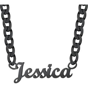 U7 Name Necklace Personalized, Stainless Steel 18K Gold Plated Nameplate Jewelry for Men Women, Multiple Name Necklace, Customized Initial Name Choker Necklace with Curb Chain(06.Custom Black Name w 6mm Cuban Chain)
